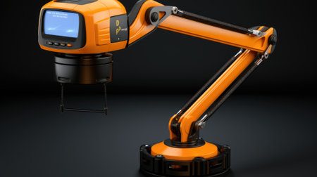 A robotic arm with a monitor on top of it. Generative AI image.の素材