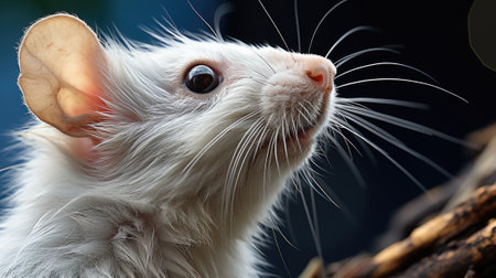A close up of a white rat with long ears. Generative AI image.の素材