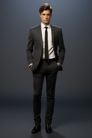 A man in a suit and tie posing for a picture. Generative AI image.の素材