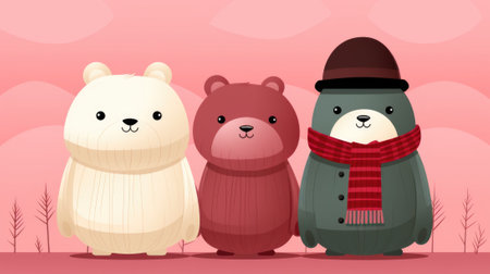 A couple of bears standing next to each other. Generative AI image.の素材