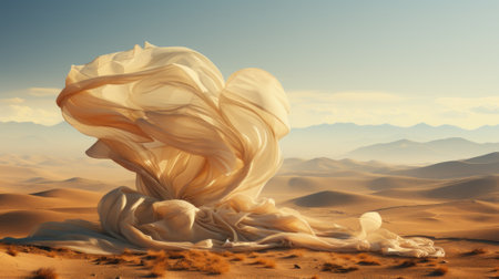 A woman in a white dress in the desert. Generative AI image.の素材
