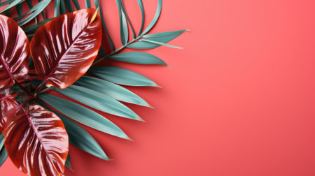 A close up of a plant on a pink background. Generative AI image.の素材