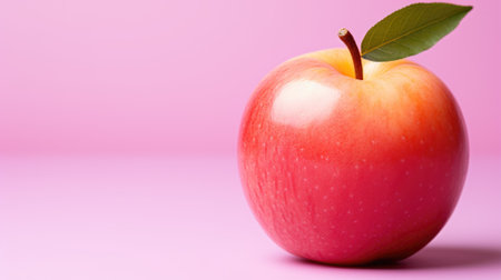 A red apple with a leaf on top of it. Generative AI image.の素材