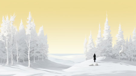 A person standing on a snowy hill with trees in the background. Generative AI image.の素材