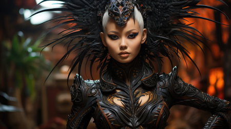 A close up of a person wearing a costume. Generative AI image.の素材