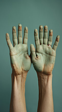 A person holding their hands up in the air. Generative AI image.の素材