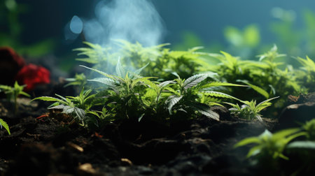 A close up of a plant with smoke coming out of it. Generative AI image.の素材