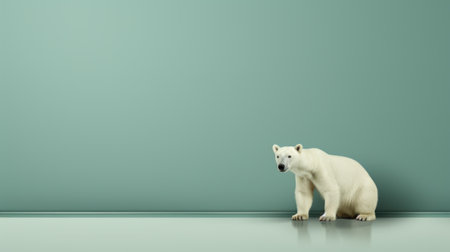 A polar bear standing in front of a green wall. Generative AI image.の素材