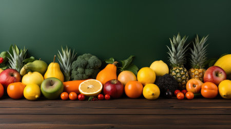 A group of fruits and vegetables on a table. Generative AI image.の素材