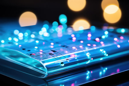 A close up of a keyboard on a table. Generative AI image.の素材