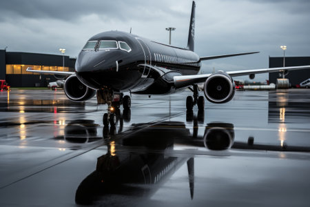 A large jetliner sitting on top of an airport tarmac. Generative AI image.の素材