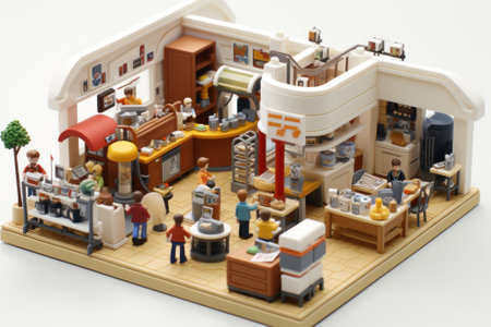 A miniature model of a kitchen and dining area. Generative AI image.の素材