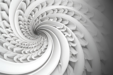 A spiral of white paper with a black background. Generative AI image.の素材