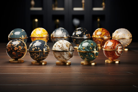A table with a bunch of decorative objects on it. Generative AI image.の素材