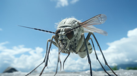 A close up of a mosquito on the ground. Generative AI image.の素材