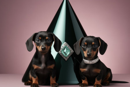 A couple of small dogs sitting next to each other. Generative AI image.の素材