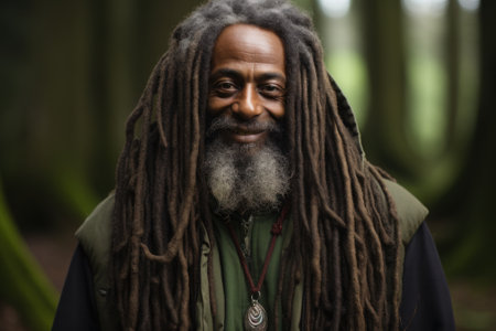 A man with long dreads and a beard. Generative AI image.の素材