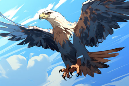 A drawing of an eagle flying in the sky. Generative AI image.の素材