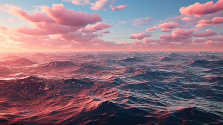 A large body of water with clouds in the sky. Generative AI image.の素材