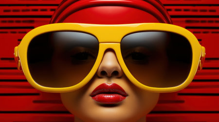 A woman wearing sunglasses and a red hat. Generative AI image.の素材