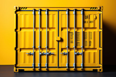 A yellow container sitting on top of a floor. Generative AI image.の素材