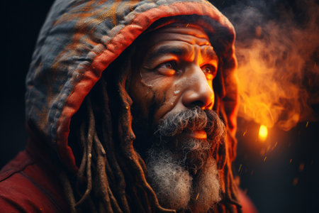 A man with dreadlocks and a hood on. Generative AI image.の素材
