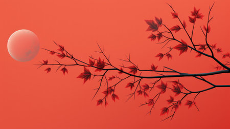 A tree branch with a full moon in the background. Generative AI image.の素材