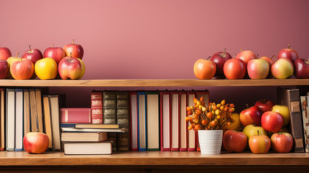A bunch of apples are on a shelf. Generative AI image.の素材