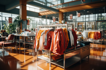 A room with a bunch of clothes on a rack. Generative AI image.の素材