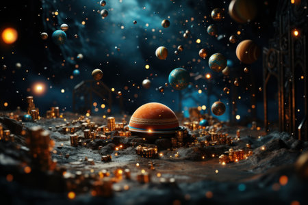 An image of a planet in the middle of the night. Generative AI image.の素材