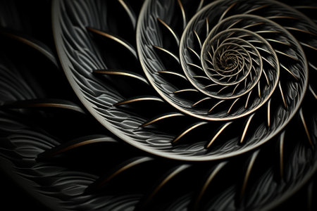 A close up of a spiral design on a black background. Generative AI image.の素材