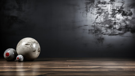 A group of balls sitting on top of a wooden floor. Generative AI image.の素材