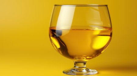 A glass of white wine on a yellow background. Generative AI image.の素材