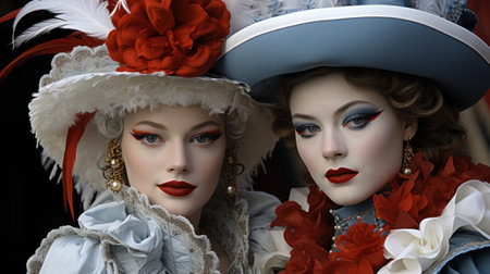 A couple of women that are standing next to each other. Generative AI image.の素材