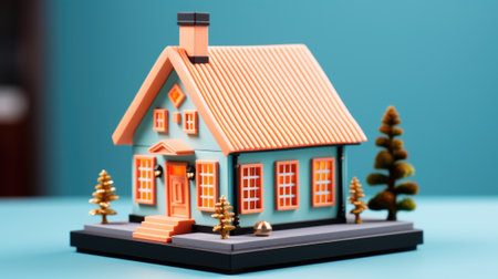 A toy house sitting on top of a table. Generative AI image.の素材