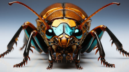 A close up of a bug with blue eyes. Generative AI image.の素材