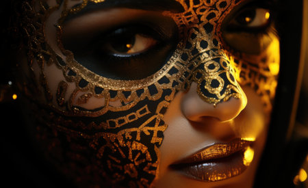 A close up of a person wearing a mask. Generative AI image.の素材