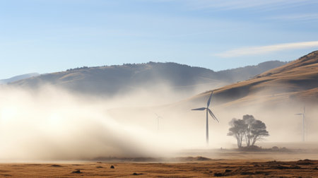 A wind farm in the middle of the desert. Generative AI image.の素材