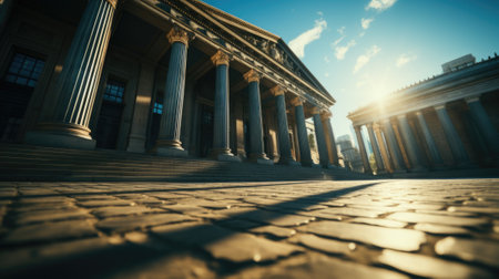 A large building with columns and a sky background. Generative AI image.の素材