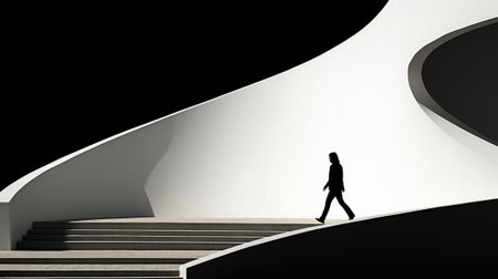 A person walking down a set of stairs. Generative AI image.の素材