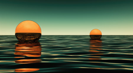 Two eggs floating on top of a body of water. Generative AI image.の素材