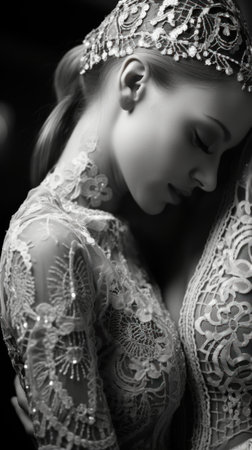 A woman wearing a tiara and a dress. Generative AI image.の素材