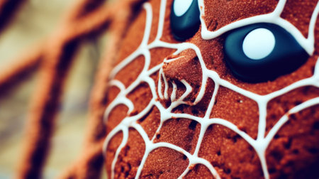 A close up of a spider - man cake with white icing. Generative AI image.の素材