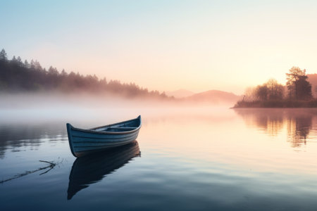 A boat floating on top of a body of water. Generative AI image.の素材