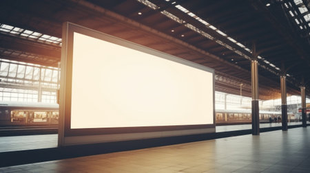 An empty billboard in a train station. Generative AI image.の素材