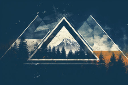 A triangle with mountains and trees in the background. Generative AI image.の素材