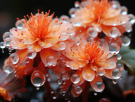 Orange flowers with water droplets on them. Generative AI image.の素材