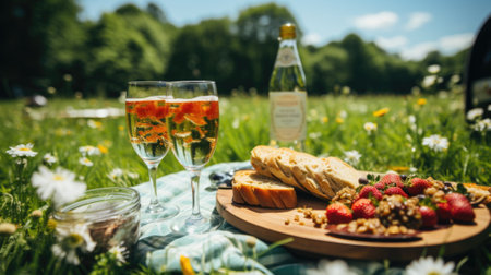 Summer picnic ideas for the whole family. Generative AI image.の素材