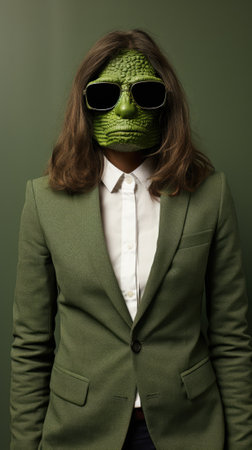 A man wearing a green suit and sunglasses. Generative AI image.の素材