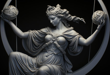 A statue of a woman holding a ball. Generative AI image.の素材